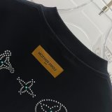 Louis Vuitton 26SS Fashion 3D Hot Bead Diamond Logo Short Sleeve Couple Casual Washed T-shirt