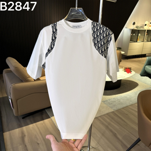 Dior 26SS Classic Splicing Round Neck T-shirt Unisex Loose Casual Short Sleeve