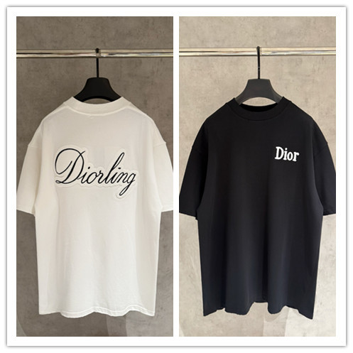 Dior Fashion Embroidered Logo Short Sleeve Unisex Casual Loose T-shirt