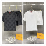 Gucci 26SS Couple Fashion Full Logo Round Neck Casual Short Sleeve Set
