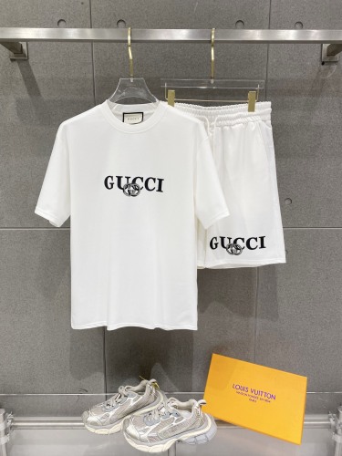 Gucci 26SS Classic Logo Printed Casual Versatile Round Neck Short Sleeve Set