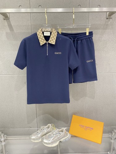 Gucci 26SS Classic Embroidered Logo Casual Versatile Zipper Polo Shirt Set