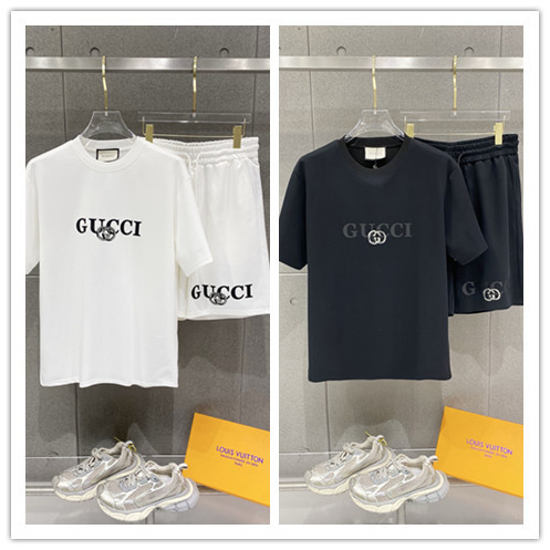 Gucci 26SS Classic Logo Printed Casual Versatile Round Neck Short Sleeve Set