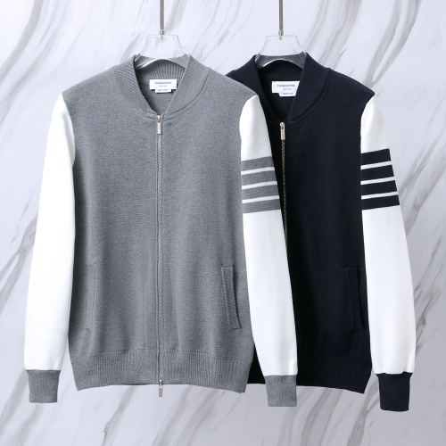 Thom Browne Unisex Classic Four Bar Contrast Zipper Sweater Baseball Jacket Coat