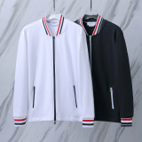 Thom Browne Unisex Classic Tri color Stripe Zipper Baseball Jacket