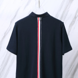 Thom Browne Unisex Classic Tri Color Ribbon Casual Versatile Polo Shirt