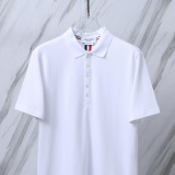 Thom Browne Unisex Classic Tri Color Ribbon Casual Versatile Polo Shirt