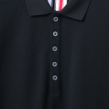 Thom Browne Unisex Classic Tri Color Ribbon Casual Versatile Polo Shirt