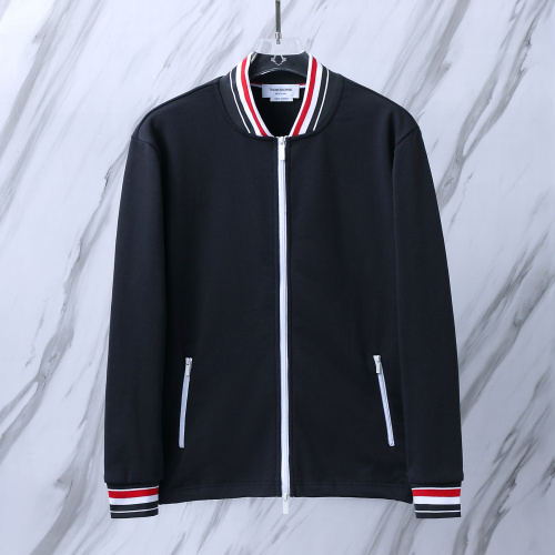 Thom Browne Unisex Classic Tri color Stripe Zipper Baseball Jacket