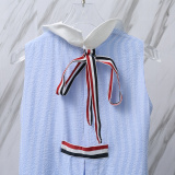 Thom Browne Women's Fashion Bubble Yarn Striped Bow Ribbon Casual Dress