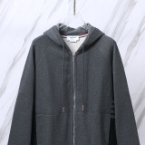 Thom Browne Unisex Classic Four Bar Color Blocked Zipper Hoodie Coat