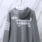Thom Browne Classic Diamond Striped Four Bar Puppy Jacquard Zipper Sweater Cardigan