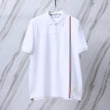 Thom Browne Unisex Classic Tri Color Ribbon Casual Versatile Polo Shirt