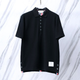 Thom Browne Unisex Classic Tri Color Ribbon Casual Versatile Polo Shirt