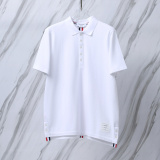 Thom Browne Unisex Classic Tri Color Ribbon Casual Versatile Polo Shirt