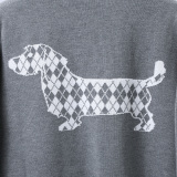 Thom Browne Classic Diamond Striped Four Bar Puppy Jacquard Zipper Sweater Cardigan