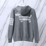 Thom Browne Classic Diamond Striped Four Bar Puppy Jacquard Zipper Sweater Cardigan