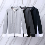 Thom Browne Unisex Classic Four Bar Color Blocked Zipper Hoodie Coat