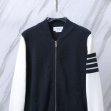 Thom Browne Unisex Classic Four Bar Contrast Zipper Sweater Baseball Jacket Coat