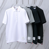 Thom Browne Unisex Classic Tri Color Ribbon Casual Versatile Polo Shirt