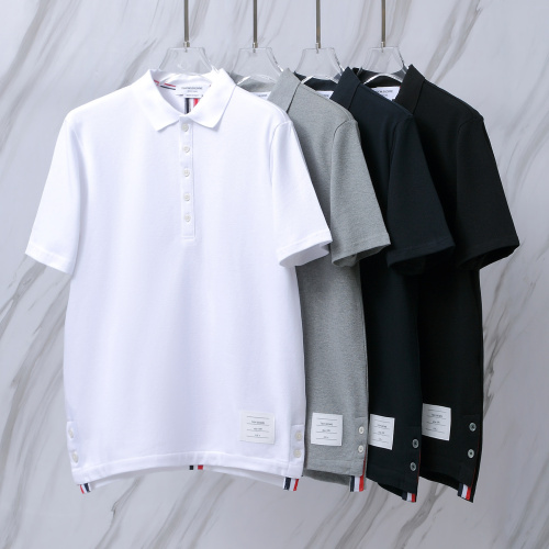 Thom Browne Unisex Classic Tri Color Ribbon Casual Versatile Polo Shirt