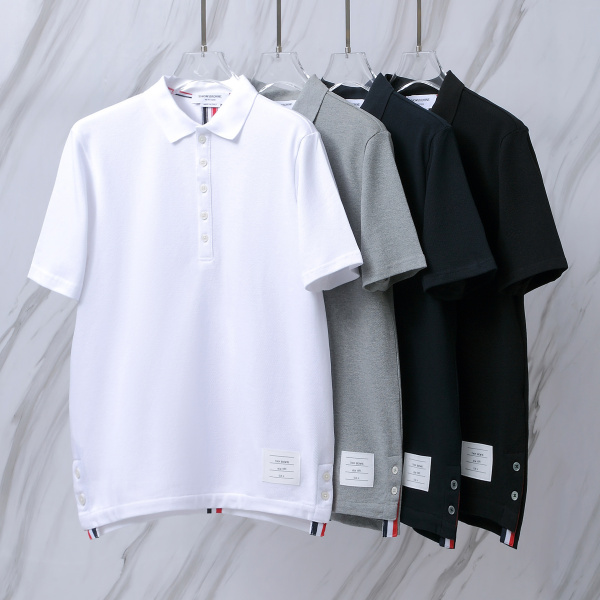 Thom Browne Unisex Classic Tri Color Ribbon Casual Versatile Polo Shirt