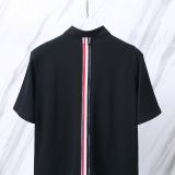 Thom Browne Unisex Classic Tri Color Ribbon Casual Versatile Polo Shirt