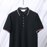 Thom Browne Unisex Classic Tri Color Ribbon Casual Versatile Polo Shirt