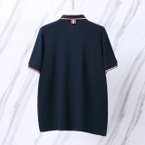 Thom Browne Unisex Classic Tri Color Ribbon Casual Versatile Polo Shirt