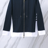 Thom Browne Unisex Classic Four Bar Color Blocked Zipper Hoodie Coat