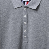 Thom Browne Unisex Classic Tri Color Ribbon Casual Versatile Polo Shirt