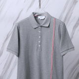 Thom Browne Unisex Classic Tri Color Ribbon Casual Versatile Polo Shirt