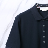 Thom Browne Unisex Classic Tri Color Ribbon Casual Versatile Polo Shirt