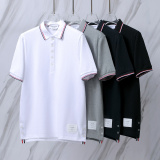 Thom Browne Unisex Classic Tri Color Ribbon Casual Versatile Polo Shirt