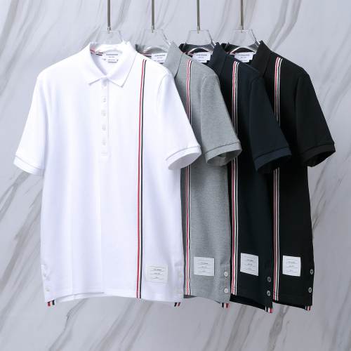 Thom Browne Unisex Classic Tri Color Ribbon Casual Versatile Polo Shirt