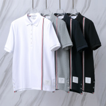 Thom Browne Unisex Classic Tri Color Ribbon Casual Versatile Polo Shirt Thom Browne Unisex Classic Tri Color Ribbon Casual Versatile Polo Shirt