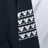 Thom Browne Classic Diamond Striped Four Bar Puppy Jacquard Zipper Sweater Cardigan