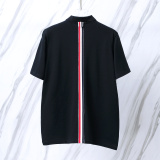 Thom Browne Unisex Classic Tri Color Ribbon Casual Versatile Polo Shirt