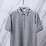 Thom Browne Unisex Classic Tri Color Ribbon Casual Versatile Polo Shirt