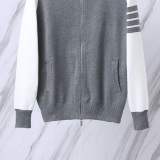 Thom Browne Unisex Classic Four Bar Contrast Zipper Sweater Baseball Jacket Coat