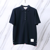 Thom Browne Unisex Classic Tri Color Ribbon Casual Versatile Polo Shirt