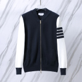 Thom Browne Unisex Classic Four Bar Contrast Zipper Sweater Baseball Jacket Coat