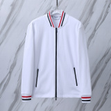 Thom Browne Unisex Classic Tri color Stripe Zipper Baseball Jacket