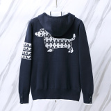 Thom Browne Classic Diamond Striped Four Bar Puppy Jacquard Zipper Sweater Cardigan