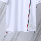 Thom Browne Unisex Classic Tri Color Ribbon Casual Versatile Polo Shirt