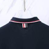 Thom Browne Unisex Classic Tri Color Ribbon Casual Versatile Polo Shirt