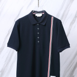 Thom Browne Unisex Classic Tri Color Ribbon Casual Versatile Polo Shirt