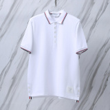 Thom Browne Unisex Classic Tri Color Ribbon Casual Versatile Polo Shirt
