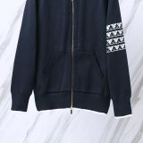 Thom Browne Classic Diamond Striped Four Bar Puppy Jacquard Zipper Sweater Cardigan