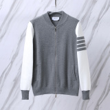 Thom Browne Unisex Classic Four Bar Contrast Zipper Sweater Baseball Jacket Coat